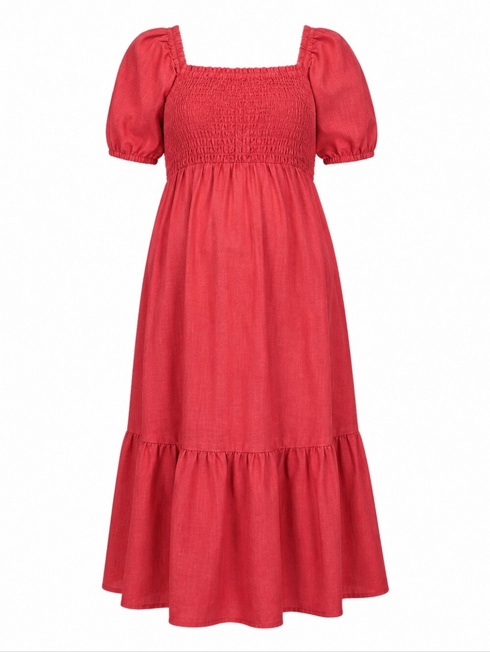 ISABEL MATERNITY | Linen Blend Smocked Puff Sleeve Casual Pregnancy Dress | XL